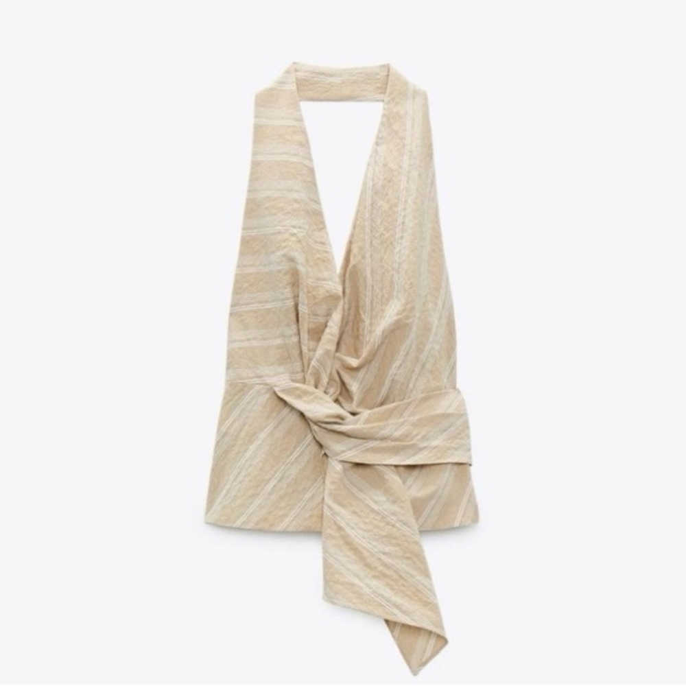 Zara Cream Sleeveless Wrap Blouse - Picture 2 of 14